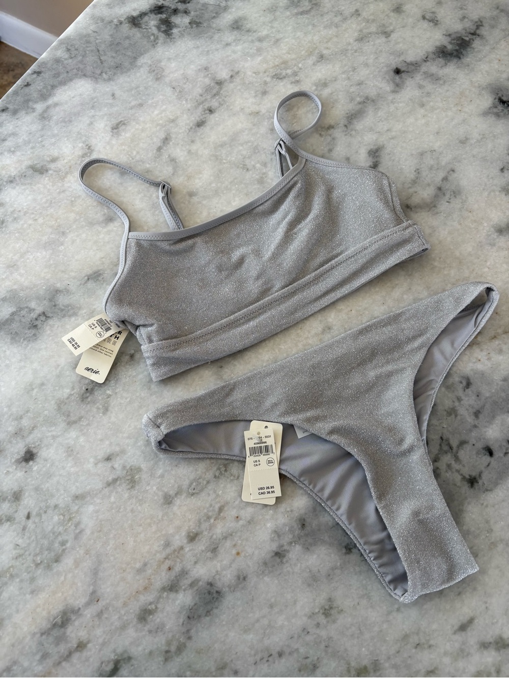 aerie Shimmery Silver Bikini Set